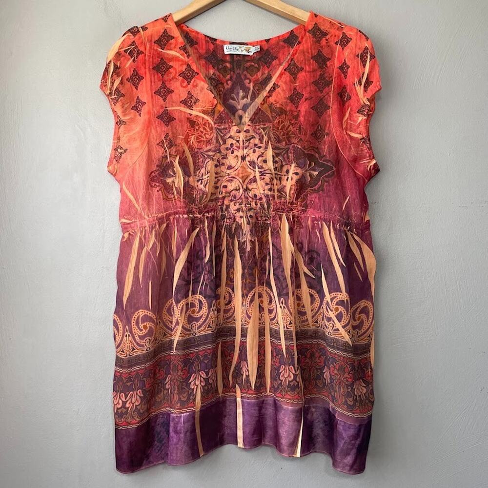 Unity Size Xl Sheer Sublimation Tunic Top Boho Fa… - image 1